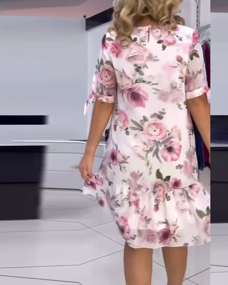 Floral print round neck elegant dress