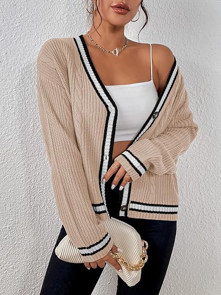 Casual Loose Fitting V Neck Knit Cardigan