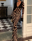 V-Neck Zebra Print Party Dress