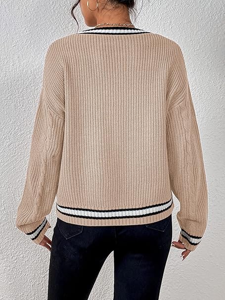 Casual Loose Fitting V Neck Knit Cardigan