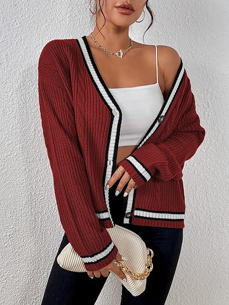 Casual Loose Fitting V Neck Knit Cardigan