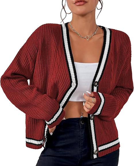 Casual Loose Fitting V Neck Knit Cardigan