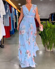 Floral print V-neck elegant sleeveless dress