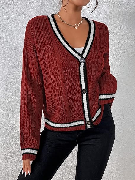 Casual Loose Fitting V Neck Knit Cardigan