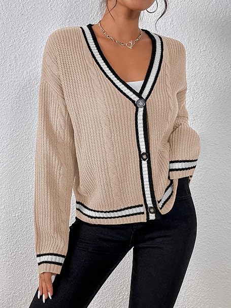 Casual Loose Fitting V Neck Knit Cardigan