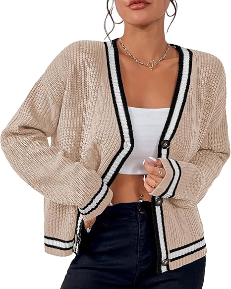 Casual Loose Fitting V Neck Knit Cardigan