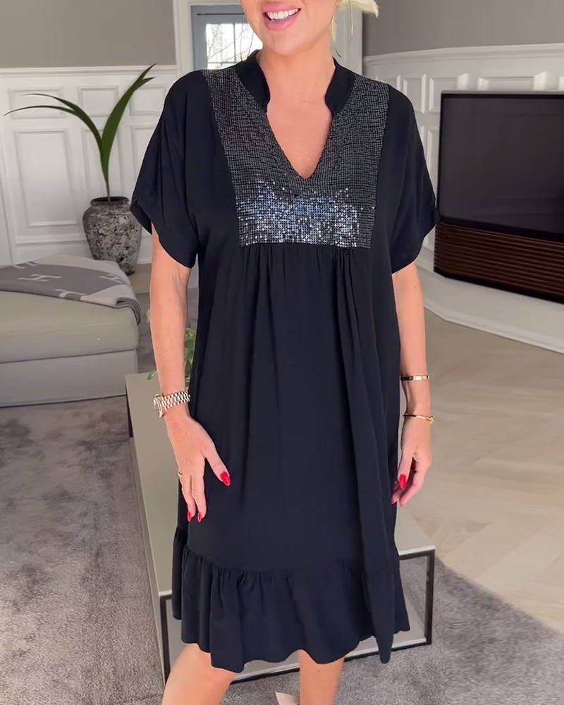 Flowy V-Neck Dress with Soft Pleats