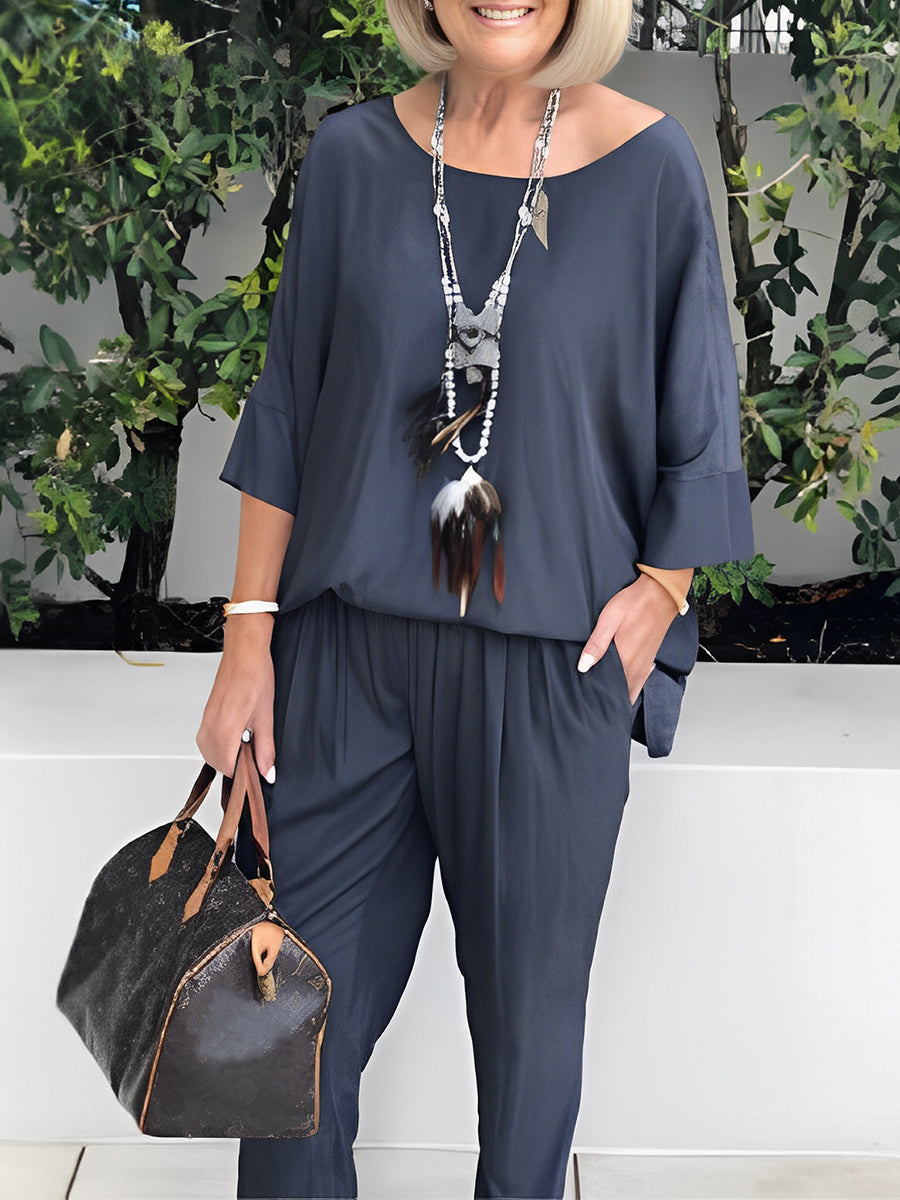 Sleeves Round Neck Casual Two Piece-Set