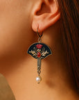Red Pearl Drop Earrings Vintage Style