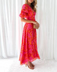 Elegant V-Neck Puff Sleeve Maxi Dress