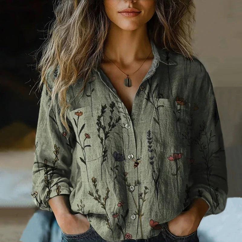 Retro Floral Print Blouse with Soft Fit