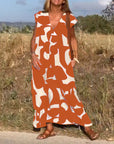 Patterned Deep V Midi Dress