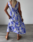 Leaf print casual sleeveless dress