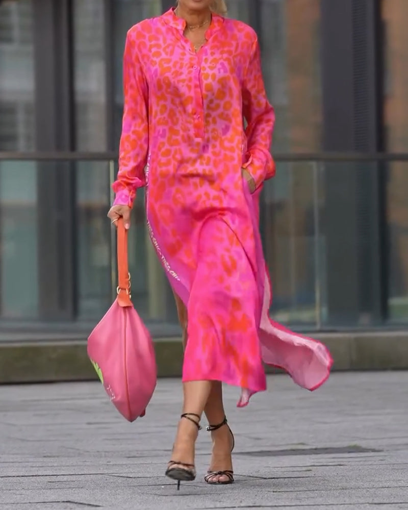 Long-Sleeve Leopard Print Dress