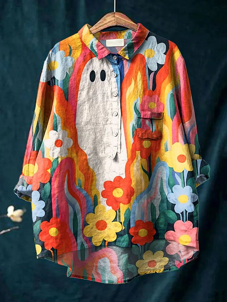 Spooky Graphic Tee with Plant Illustration