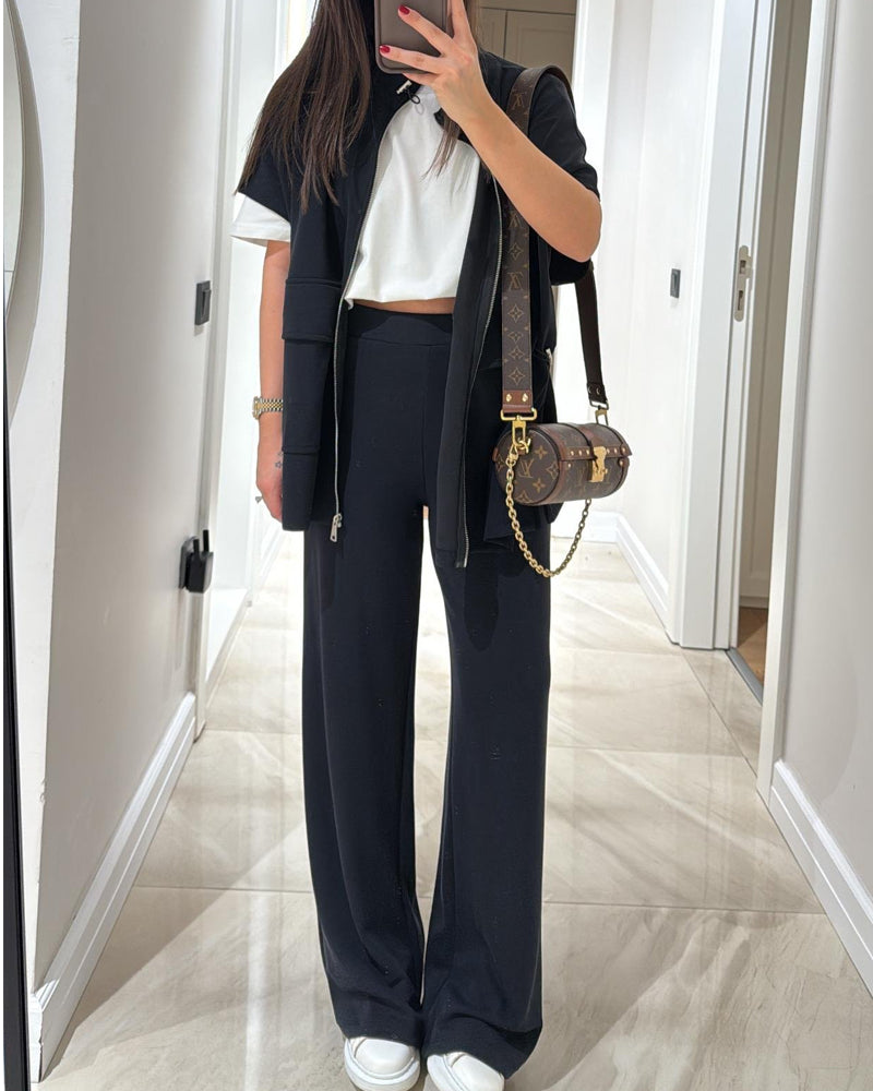 Chic Top and Pants Outfit with Stretch Waist