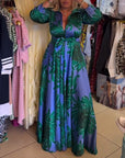 Long Sleeve V-Neck Fitted Swing Dress