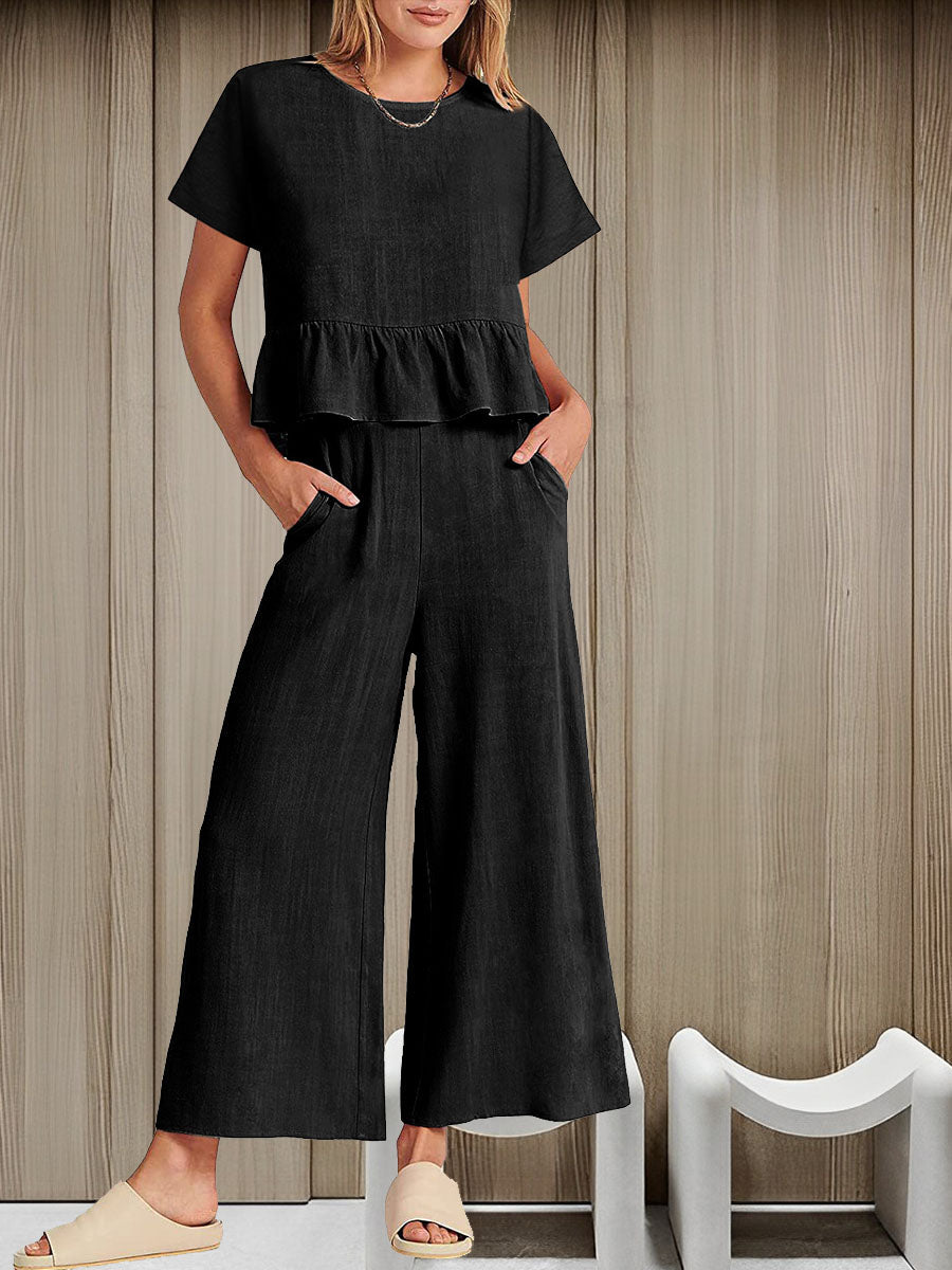 Short-sleeved Pleated Vest Two-Piece Set