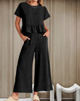 Short-sleeved Pleated Vest Two-Piece Set