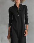 Contrast Button V-Neck Dress