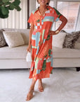 Patterned Short-Sleeve Casual Dress