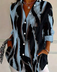 Stand Collar Irregular Printed Blouse