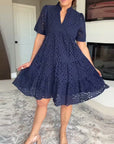 Stand Collar Hollow A-Line Dress