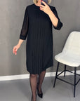 Pleated patchwork mesh solid color dress