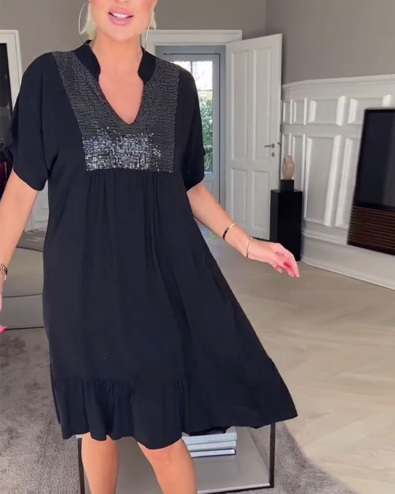 Flowy V-Neck Dress with Soft Pleats