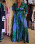 Long Sleeve V-Neck Fitted Swing Dress