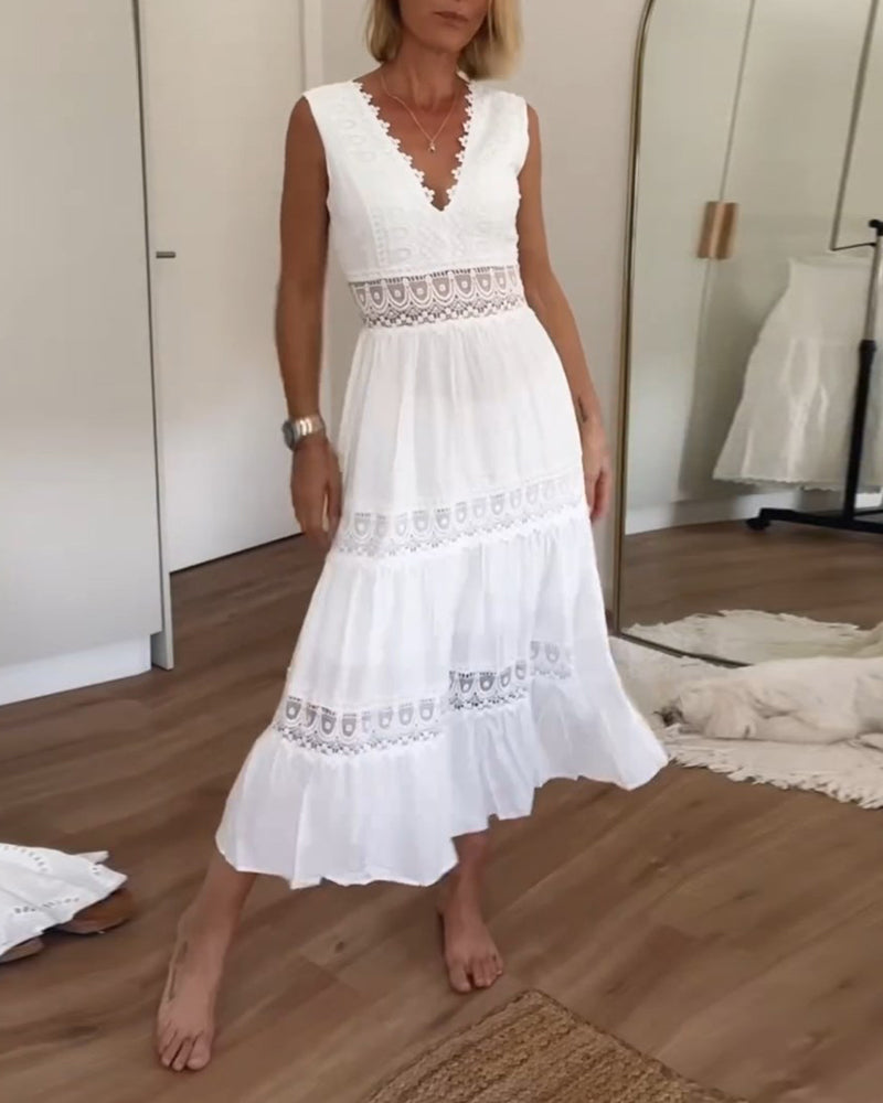 Casual Tank Dress with Elegant Lace V-Cut