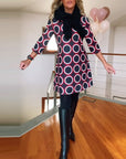 Round neck circle print casual dress