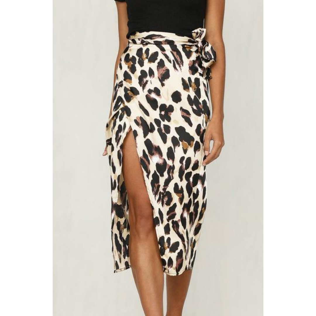 Women's Leopard Print Slit Summer Skirt