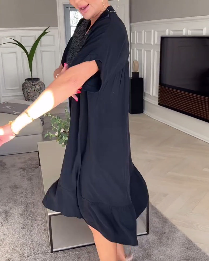 Flowy V-Neck Dress with Soft Pleats