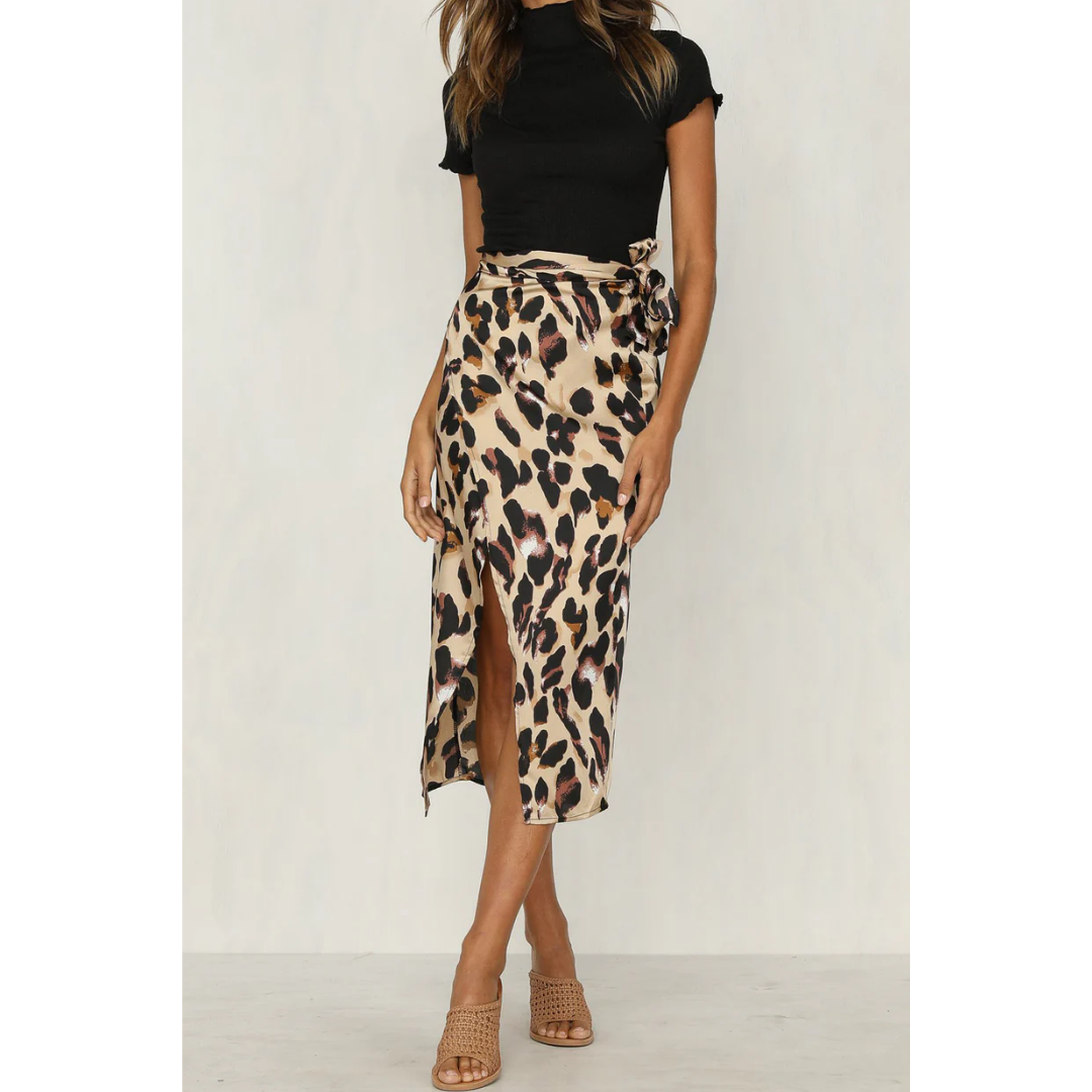 Women's Leopard Print Slit Summer Skirt