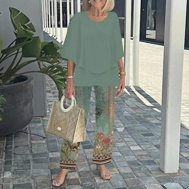 Mid-Sleeve Set Two-Piece