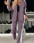 Striped Lapel Blazer with Loose Pants Set