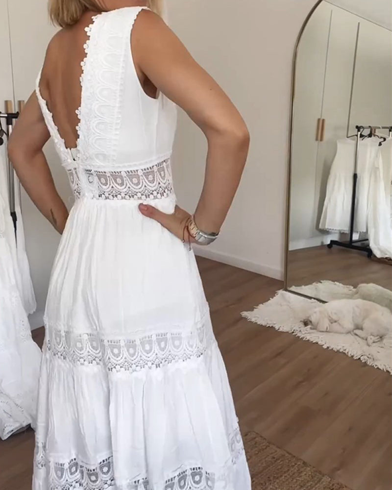 Casual Tank Dress with Elegant Lace V-Cut