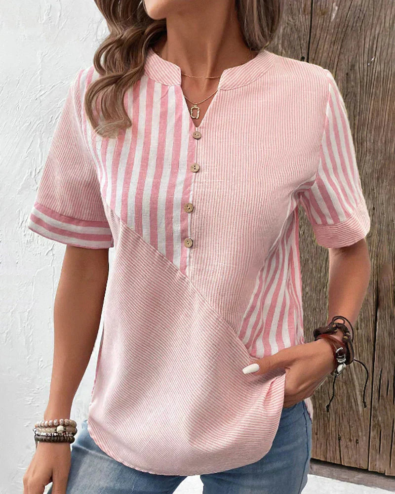 Classic Striped Button Up Blouse