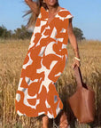 Patterned Deep V Midi Dress
