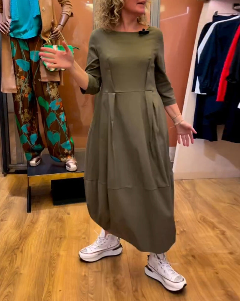 Round Neck 2/3 Sleeve Dress