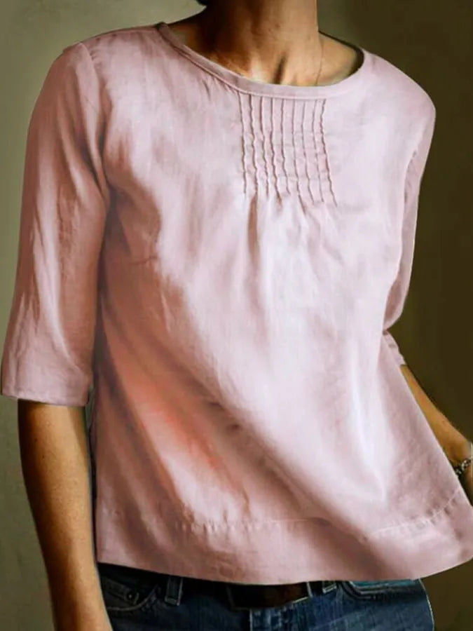 Elegant Mid Sleeve Shirt with Soft Pleats