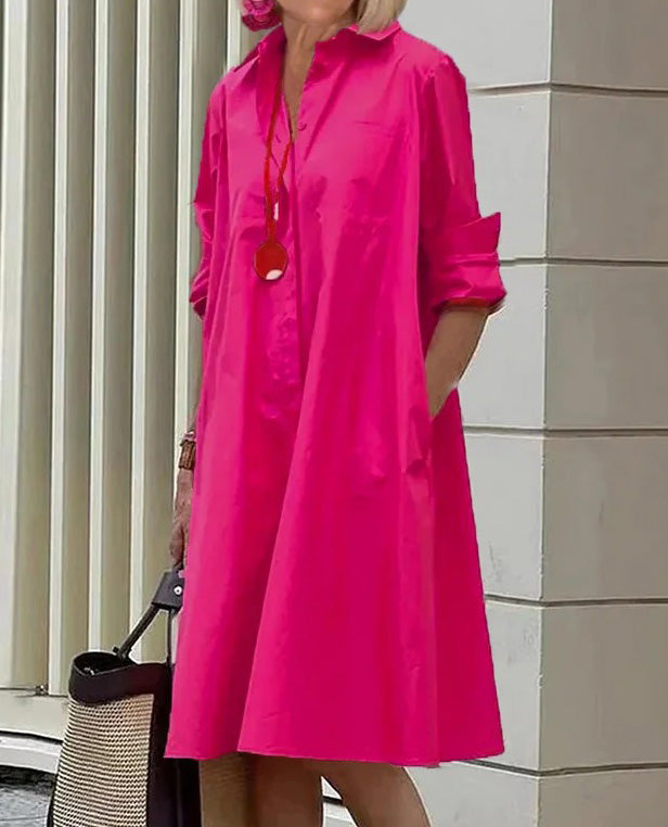 Long Sleeve Pocket Mid-Length Dress