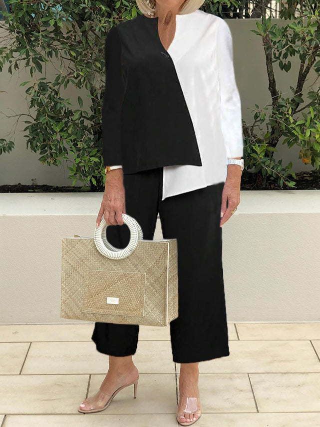 Asymmetrical Hem Top & Pants Two Piece Set