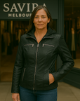 Waterproof Women's Leather Jacket with Hood