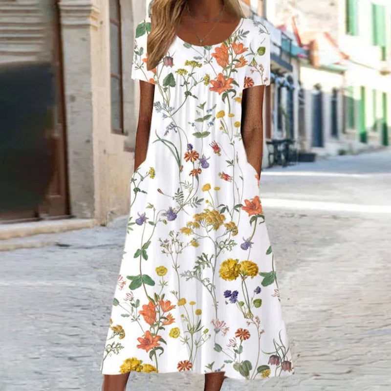 Casual Boho Floral Midi Dress