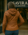 Waterproof Women's Leather Jacket with Hood