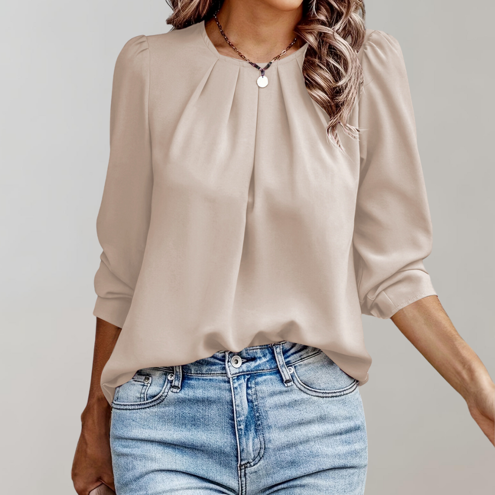 Minty Puff Sleeve Pleated Blouse
