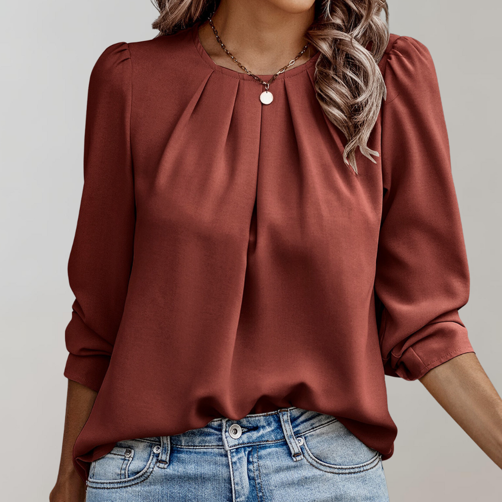 Minty Puff Sleeve Pleated Blouse