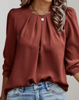 Minty Puff Sleeve Pleated Blouse